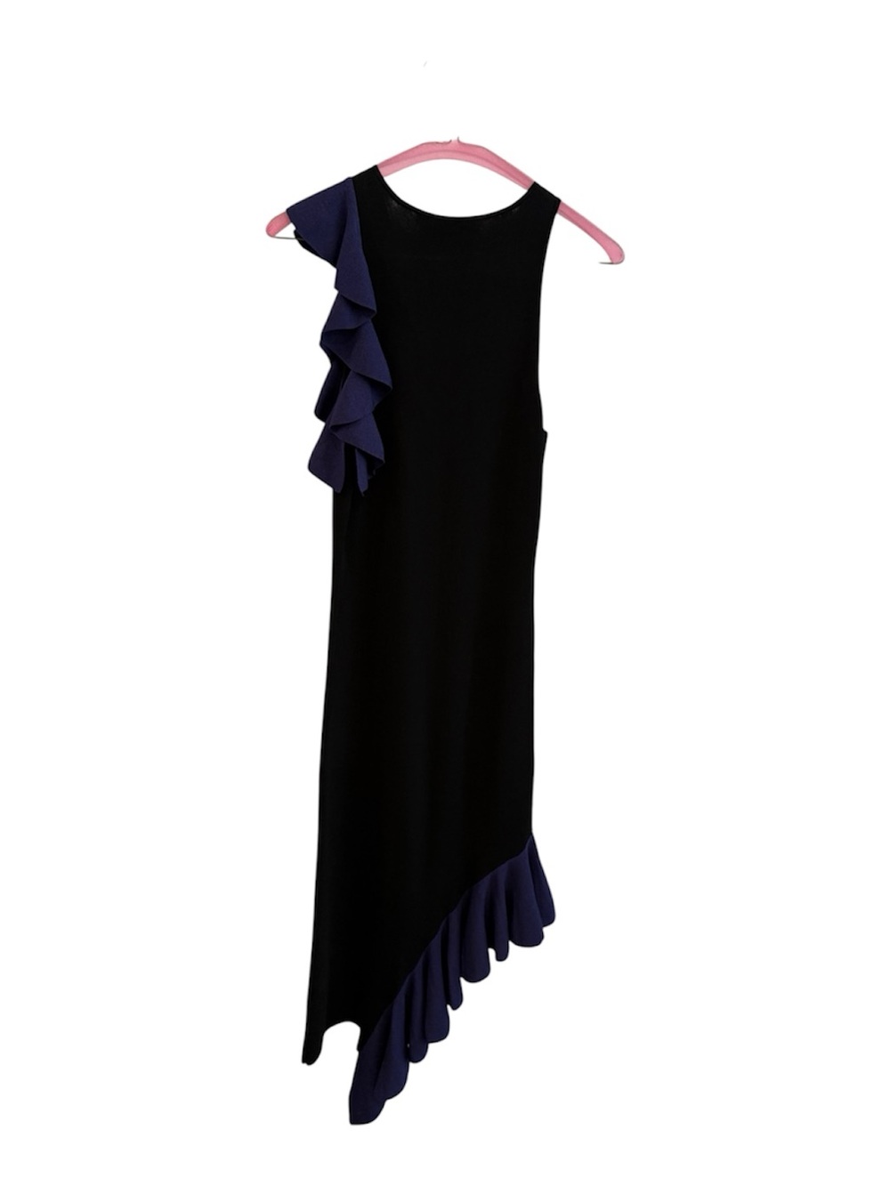 Jonathan Simkhai Black & Navy Ruffle Asymmetric Midi Cocktail Dress S - Picture 6 of 7